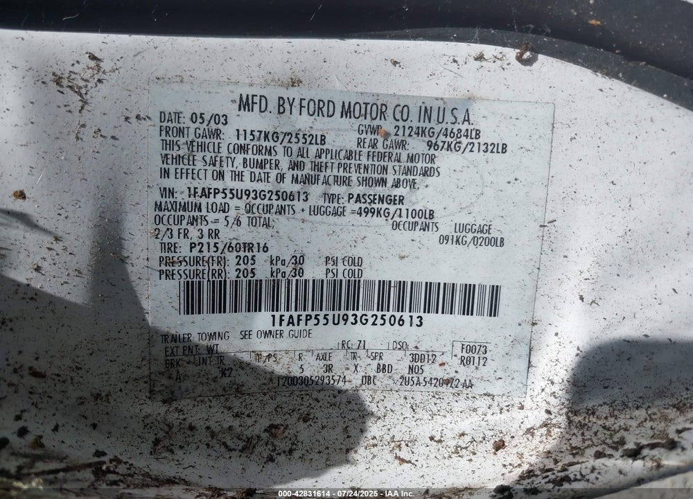 2003 FORD TAURUS SES VIN: 1FAFP55U93G250613