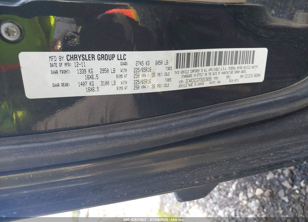 2012 DODGE GRAND CARAVAN SXT VIN: 2C4RDGCG7CR223899