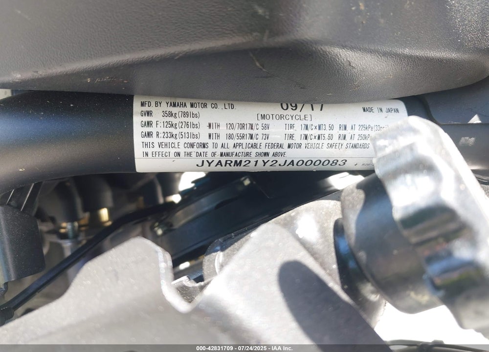 2018 YAMAHA XSR700 C VIN: JYARM21Y2JA000083