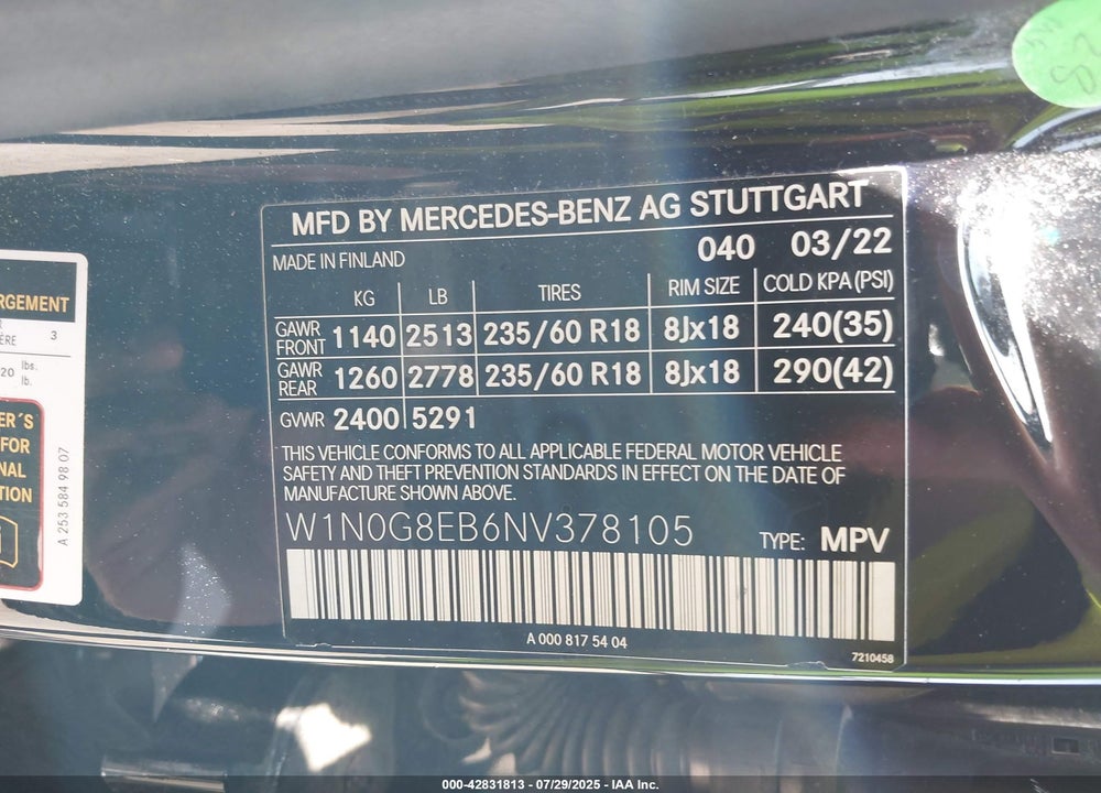 2022 MERCEDES-BENZ GLC CLASS VIN: W1N0G8EB6NV378105