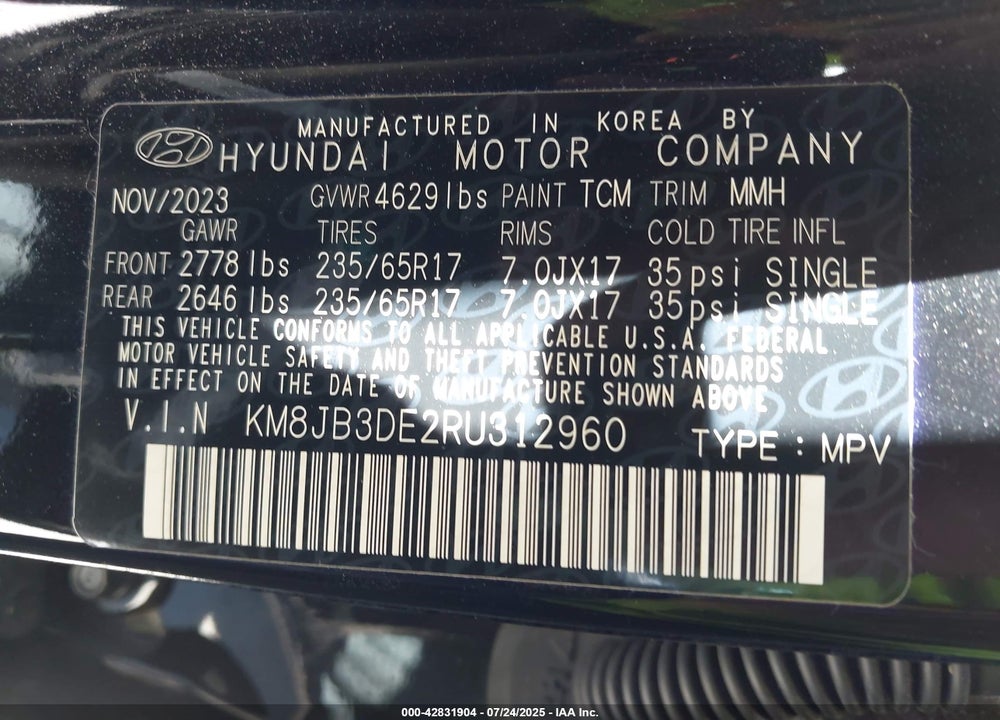 2024 HYUNDAI TUCSON VIN: KM8JB3DE2RU312960