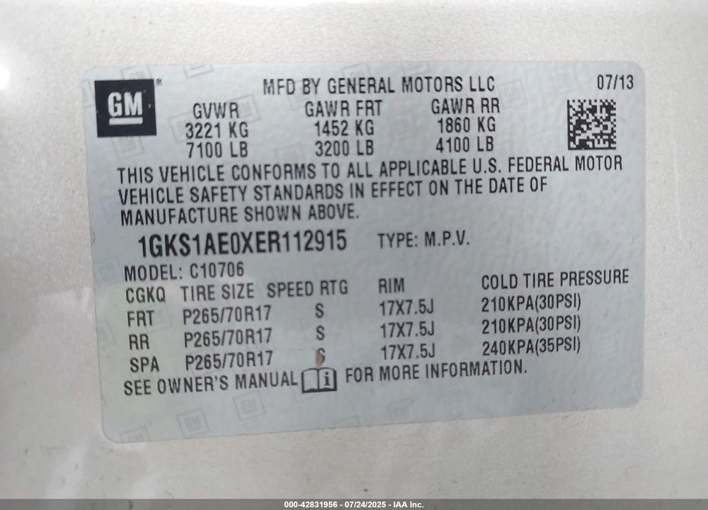 2014 GMC YUKON VIN: 1GKS1AE0XER112915