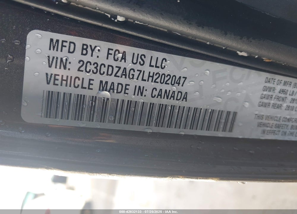 2020 DODGE CHALLENGER SXT VIN: 2C3CDZAG7LH202047