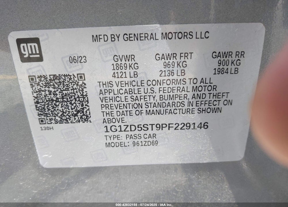 2023 CHEVROLET MALIBU VIN: 1G1ZD5ST9PF229146