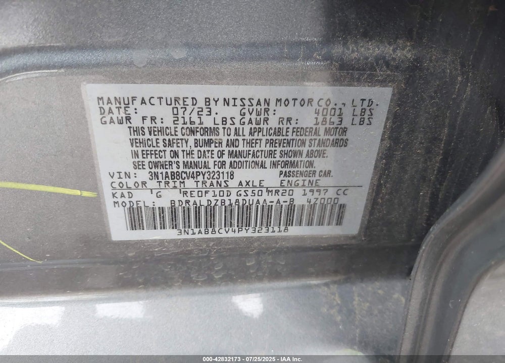 2023 NISSAN SENTRA VIN: 3N1AB8CV4PY323118