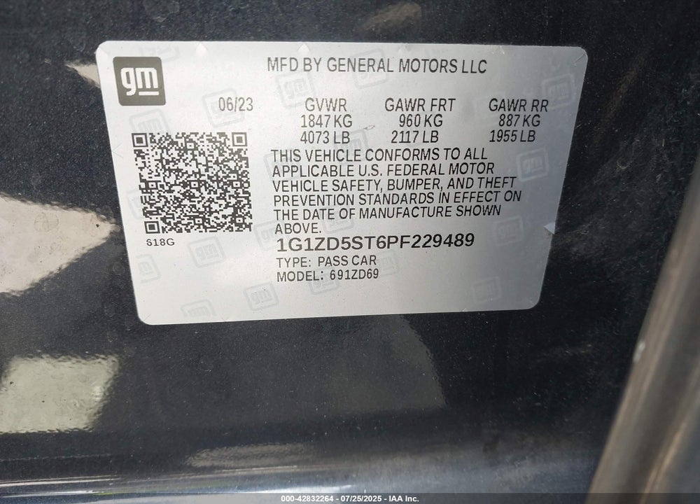 2023 CHEVROLET MALIBU VIN: 1G1ZD5ST6PF229489
