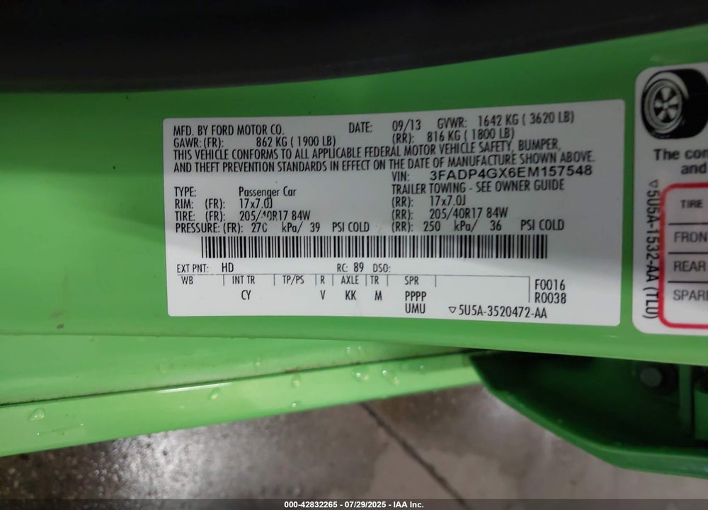 2014 FORD FIESTA VIN: 3FADP4GX6EM157548