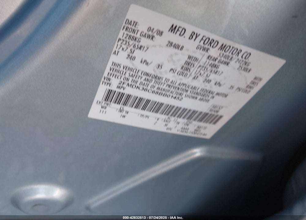 2008 FORD EDGE SE VIN: 2FMDK36C68BB01452
