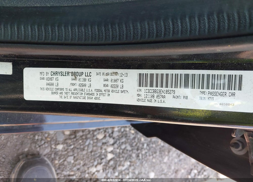 2014 CHRYSLER 200 VIN: 1C3CCBBG3EN185279