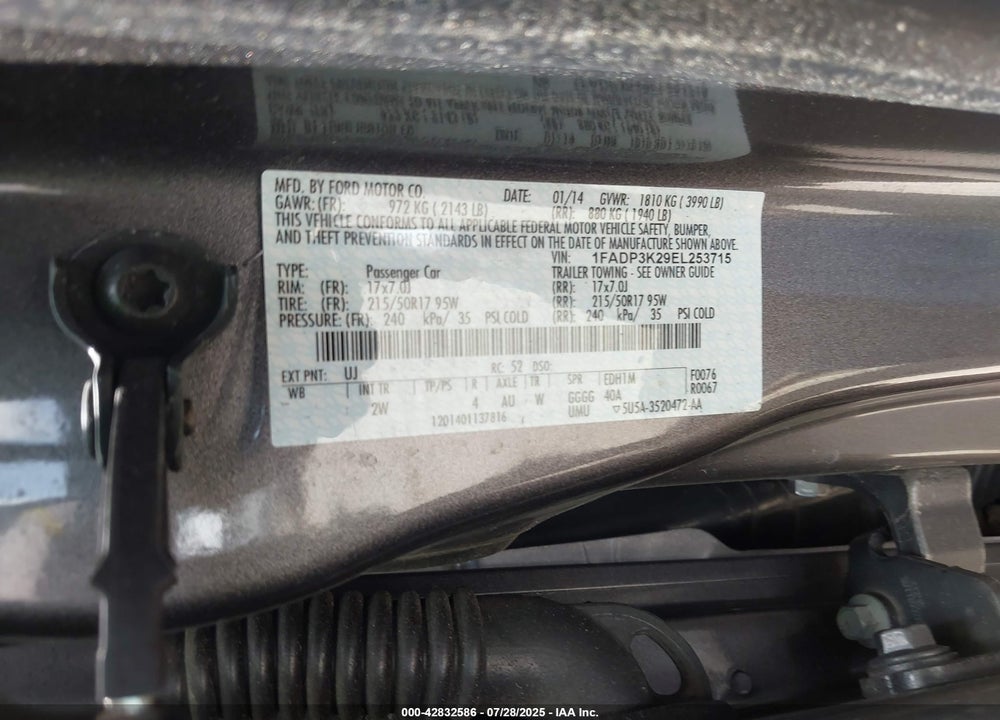 2014 FORD FOCUS VIN: 1FADP3K29EL253715