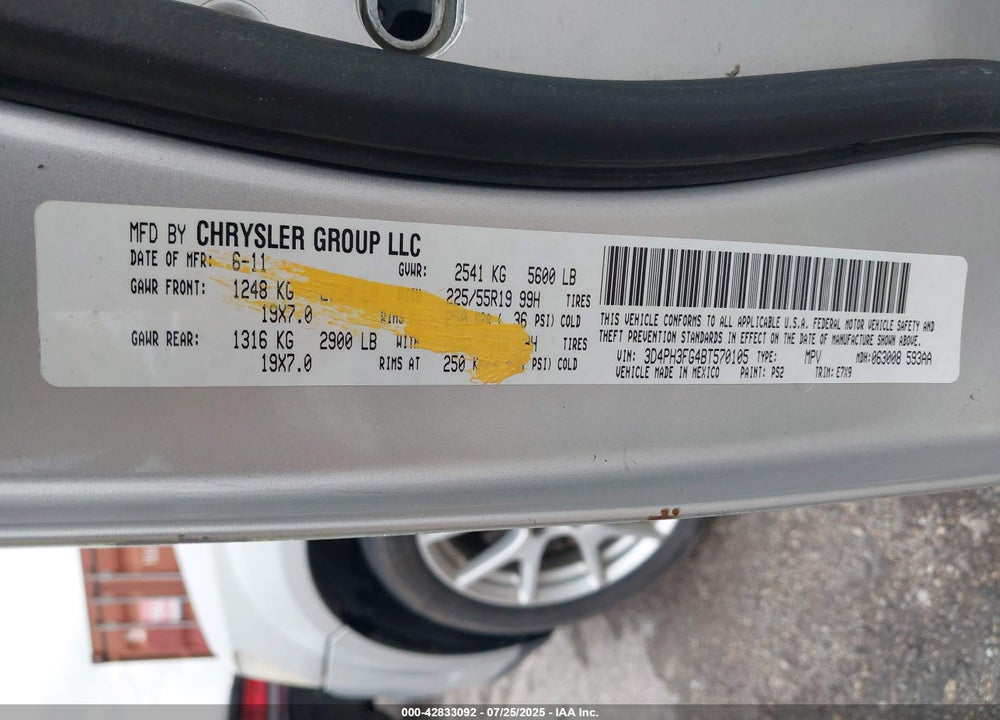 2011 DODGE JOURNEY CREW VIN: 3D4PH3FG4BT570105