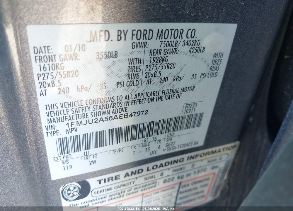 2010 FORD EXPEDITION VIN: 1FMJU2A56AEB47972