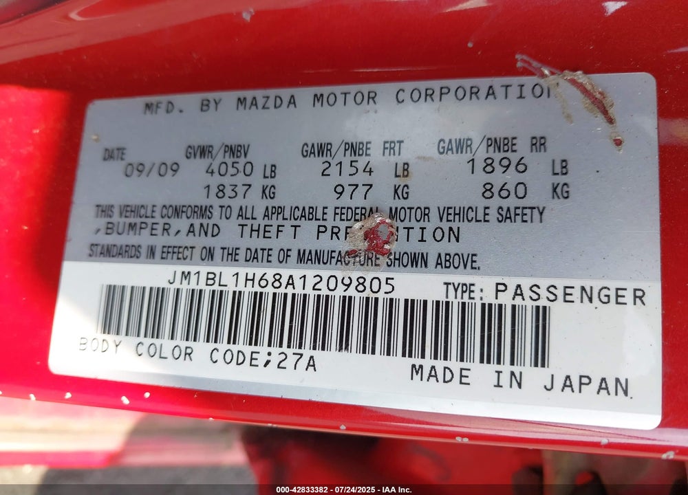 2010 MAZDA 3 VIN: JM1BL1H68A1209805
