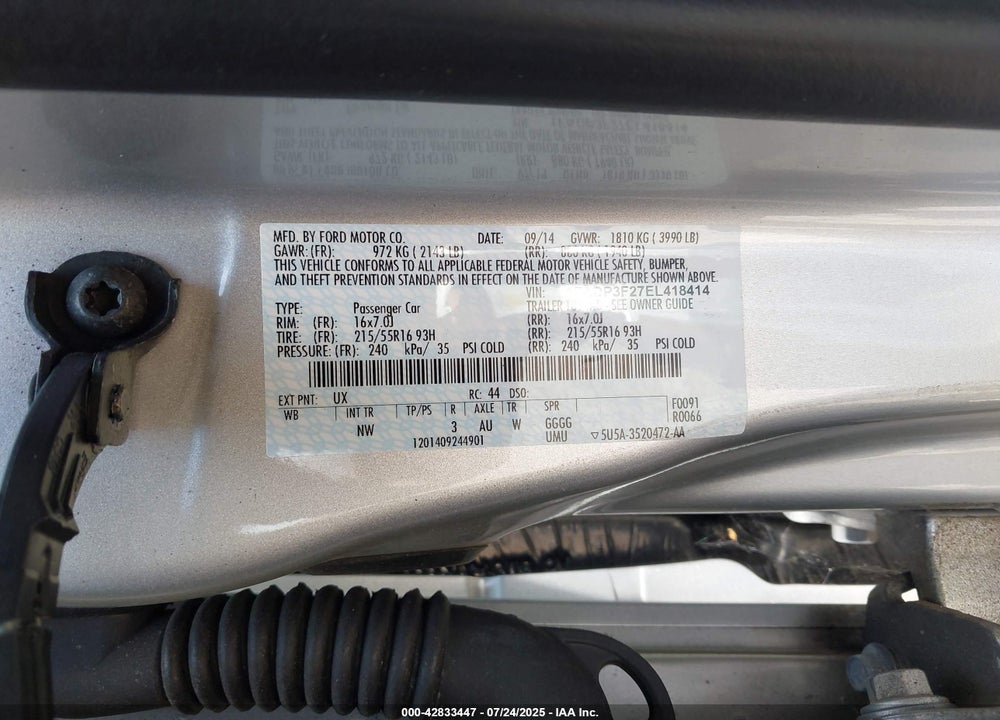 2014 FORD FOCUS VIN: 1FADP3F27EL418414