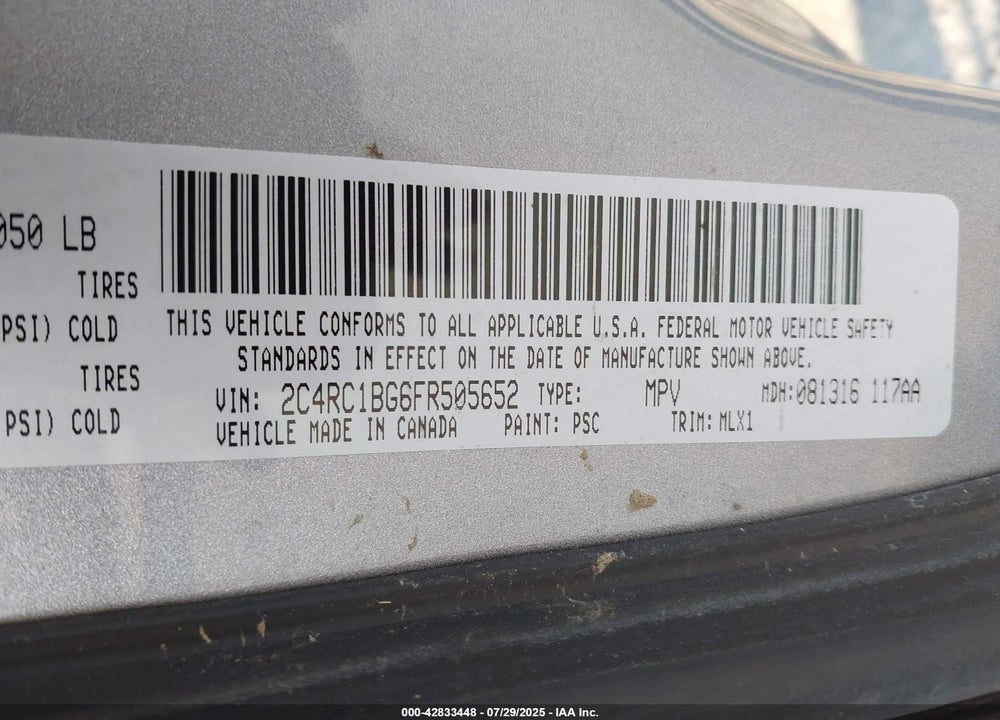 2015 CHRYSLER TOWN & COUNTRY VIN: 2C4RC1BG6FR505652