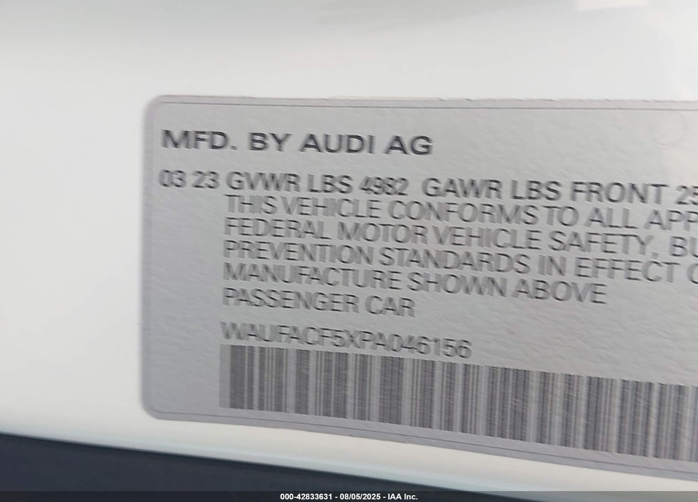 2023 AUDI A5 SPORTBACK VIN: WAUFACF5XPA046156