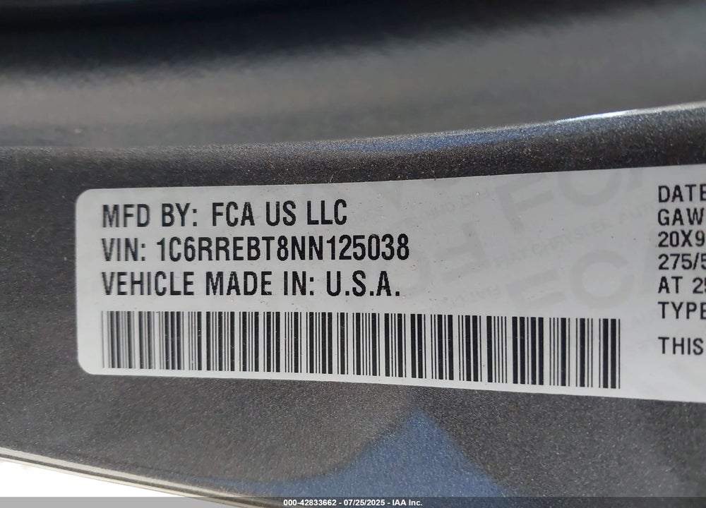 2022 RAM 1500 VIN: 1C6RREBT8NN125038