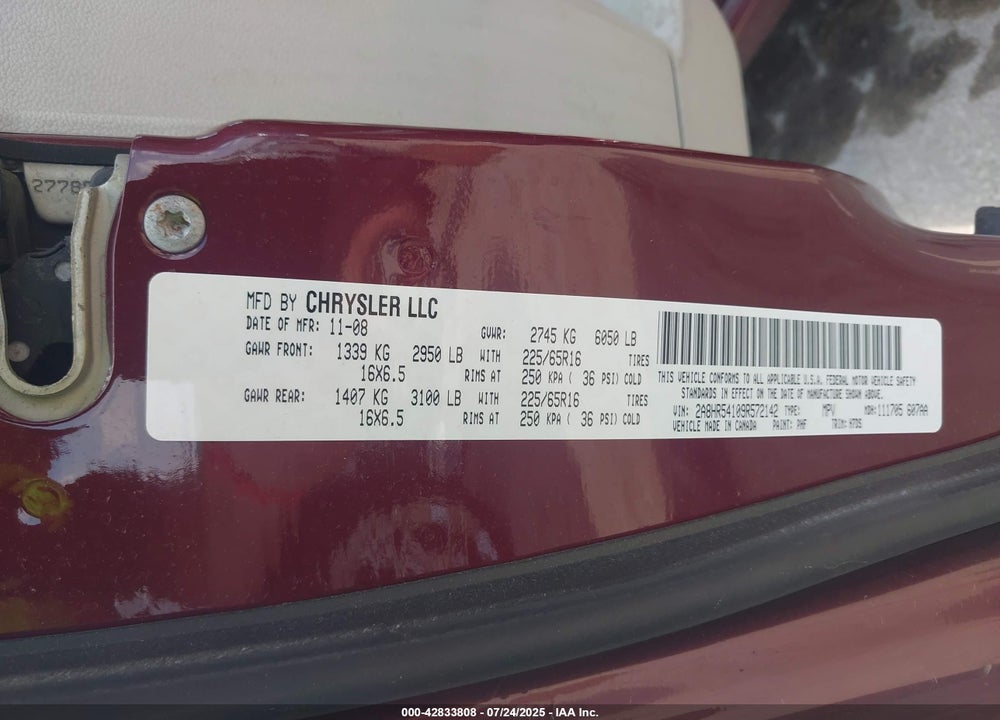 2009 CHRYSLER TOWN & COUNTRY VIN: 2A8HR54109R572142