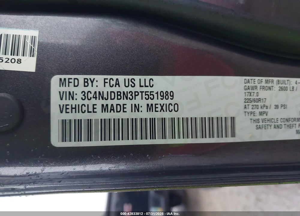 2023 JEEP COMPASS VIN: 3C4NJDBN3PT551989