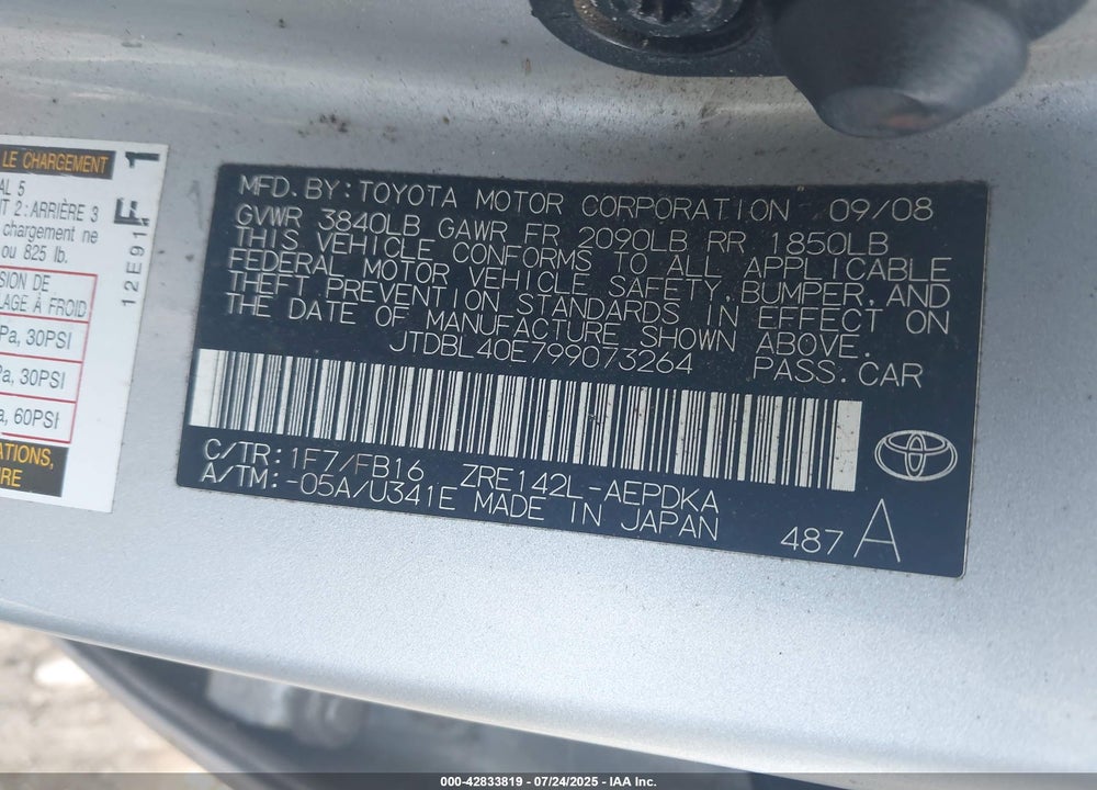 2009 TOYOTA COROLLA VIN: JTDBL40E799073264