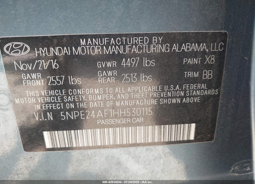2017 HYUNDAI SONATA VIN: 5NPE24AF1HH530115
