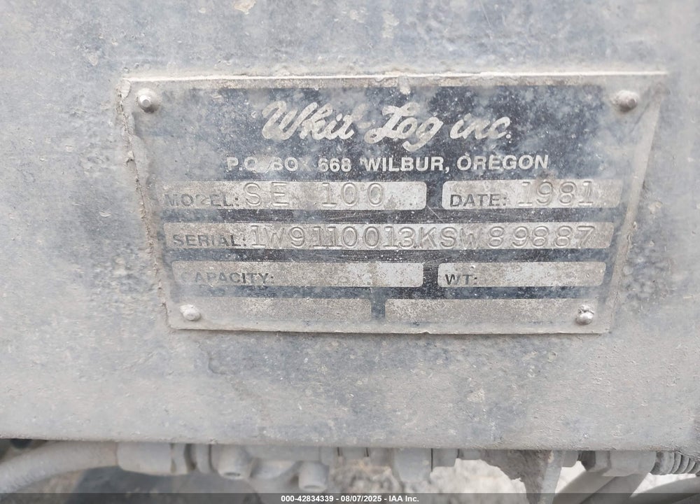 1981 TRAILER WHLG LOGGING VIN: 1W9110013KSW89887