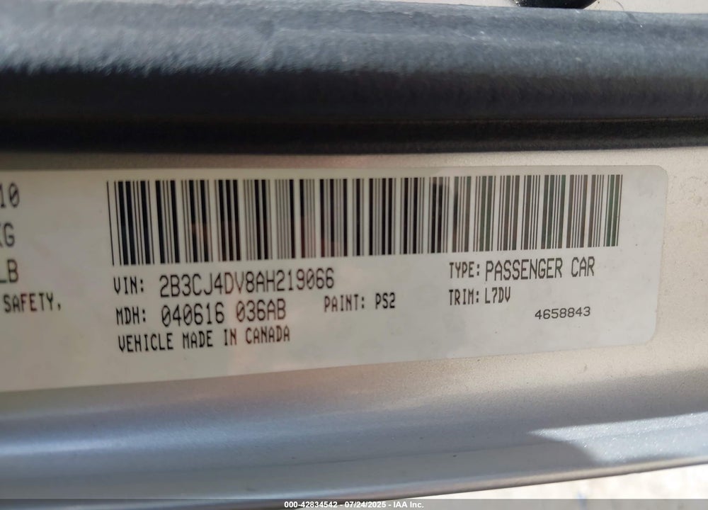 2010 DODGE CHALLENGER VIN: 2B3CJ4DV8AH219066