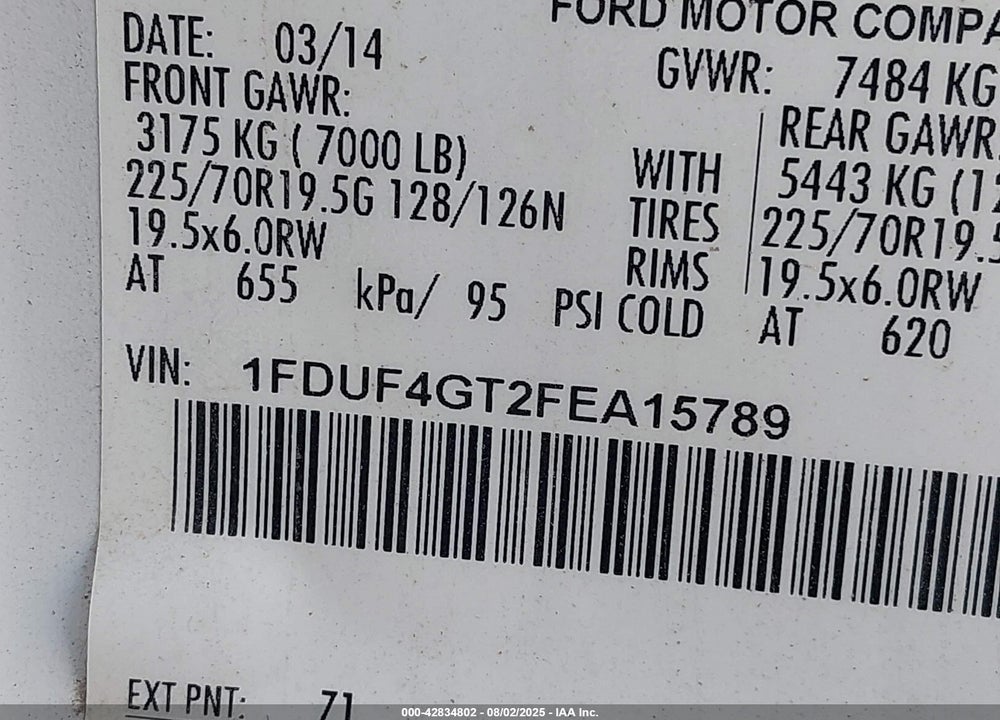 2015 FORD F-450 CHASSIS XL VIN: 1FDUF4GT2FEA15789