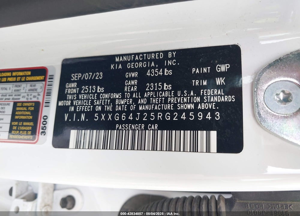 2024 KIA K5 VIN: 5XXG64J25RG245943