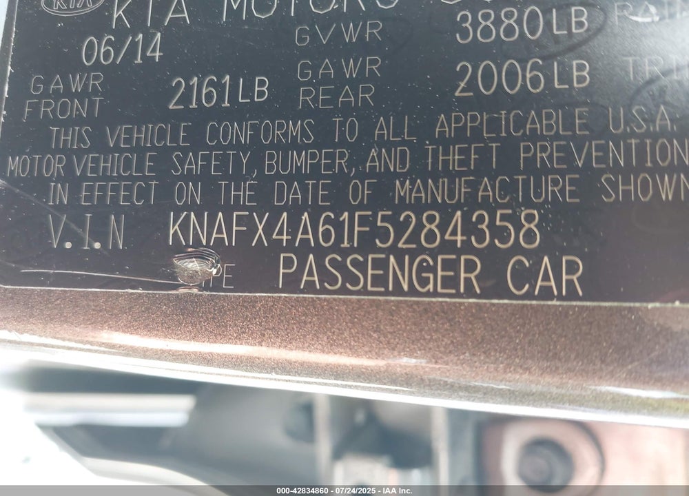 2015 KIA FORTE VIN: KNAFX4A61F5284358