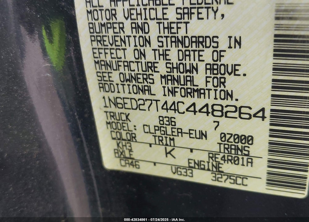 2004 NISSAN FRONTIER XE-V6 VIN: 1N6ED27T44C448264