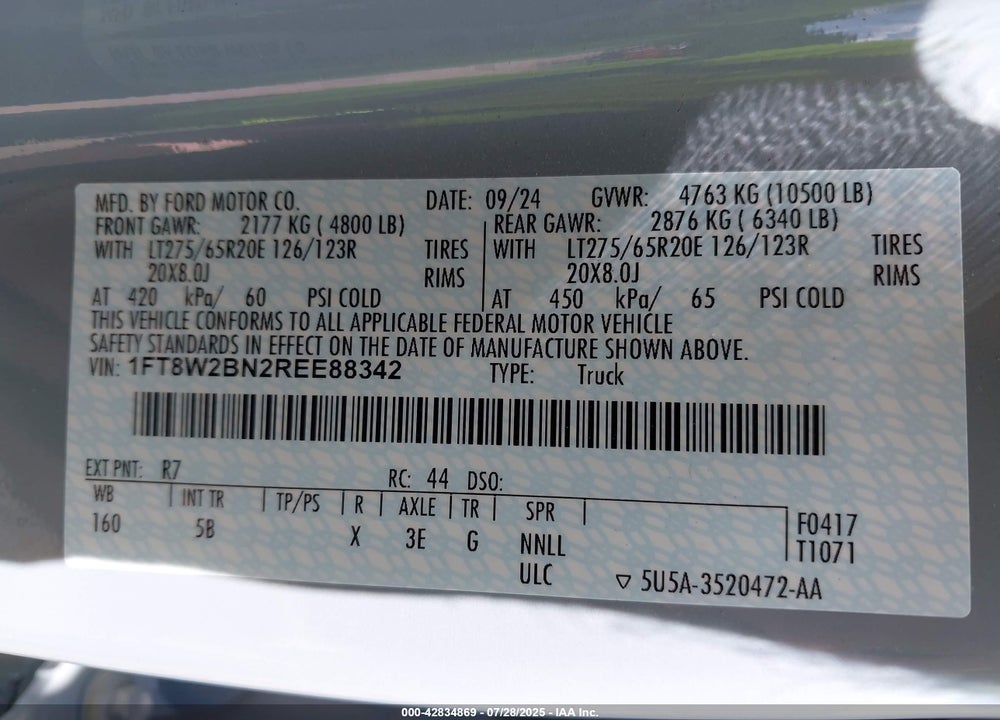 2024 FORD F-250 LARIAT VIN: 1FT8W2BN2REE88342