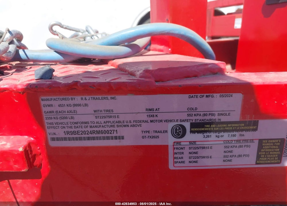 2024 TRAILER R & J 20' VIN: 1R9BE2024RM600271