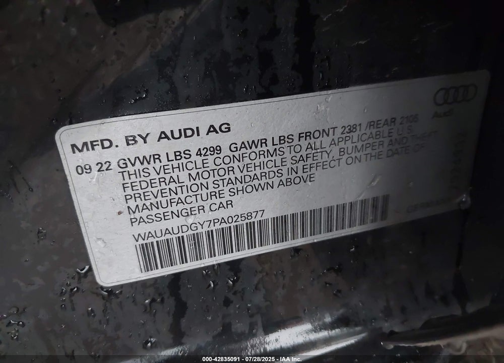 2023 AUDI A3 VIN: WAUAUDGY7PA025877