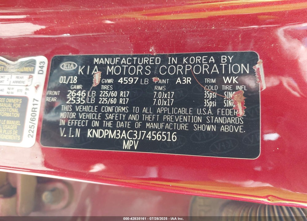 2018 KIA SPORTAGE LX VIN: KNDPM3AC3J7456516