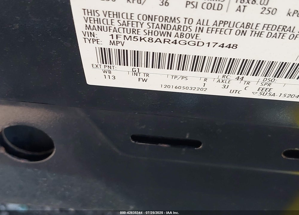 2016 FORD POLICE INTERCEPTOR SEDAN VIN: 1FM5K8AR4GGD17448