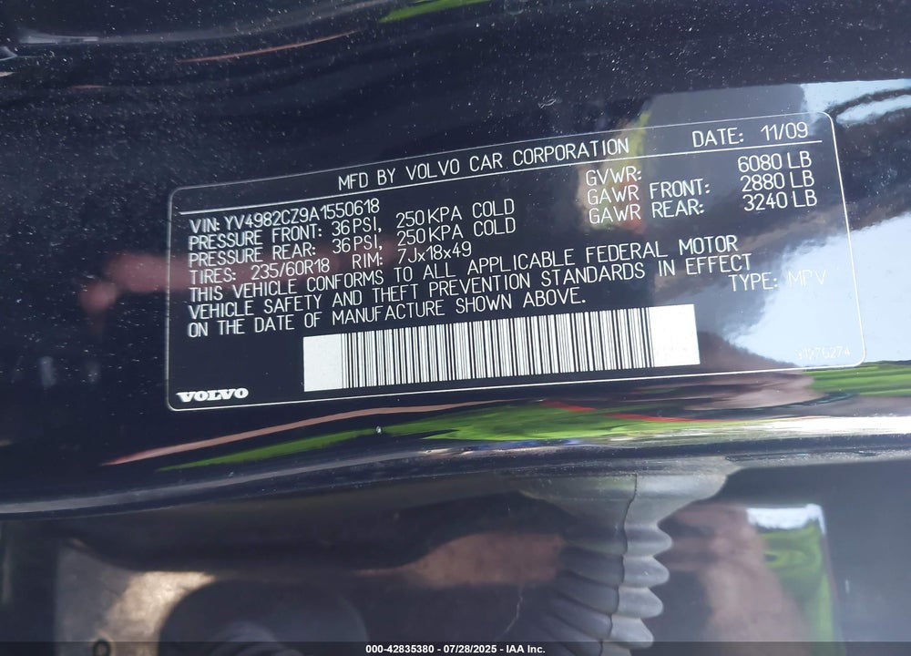 2010 VOLVO XC90 VIN: YV4982CZ9A1550618