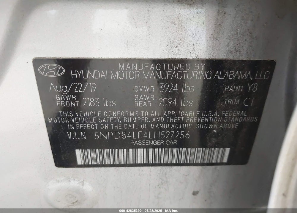 2020 HYUNDAI ELANTRA VIN: 5NPD84LF4LH527256