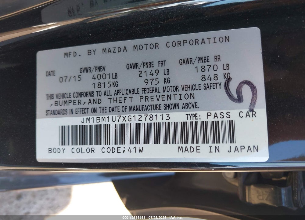 2016 MAZDA 3 VIN: JM1BM1U7XG1278113