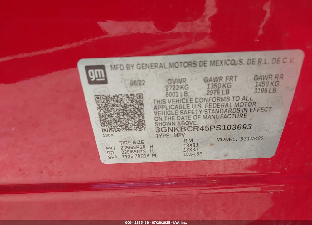 2023 CHEVROLET BLAZER VIN: 3GNKBCR45PS103693