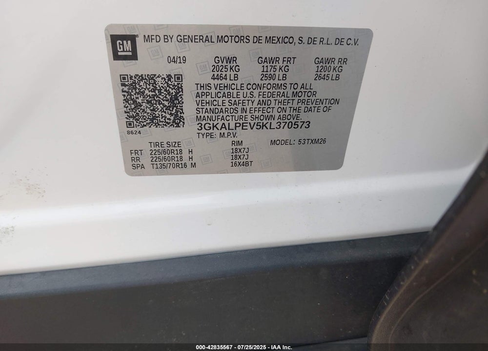 2019 GMC TERRAIN VIN: 3GKALPEV5KL370573