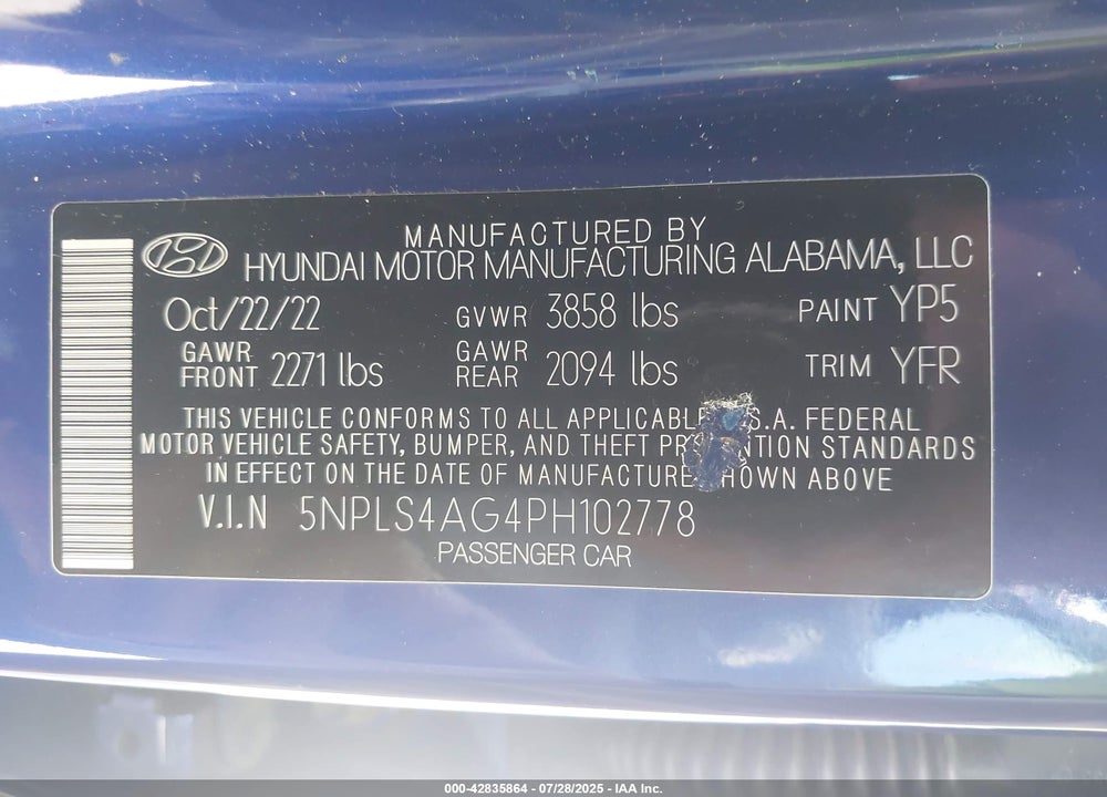 2023 HYUNDAI ELANTRA VIN: 5NPLS4AG4PH102778