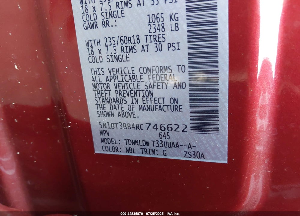 2024 NISSAN ROGUE VIN: 5N1BT3BB4RC746622