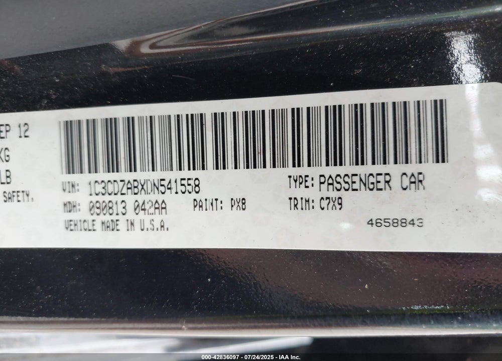2013 DODGE AVENGER VIN: 1C3CDZABXDN541558