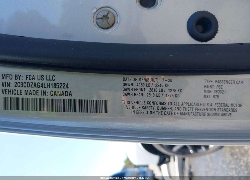 2020 DODGE CHALLENGER SXT VIN: 2C3CDZAG4LH185224