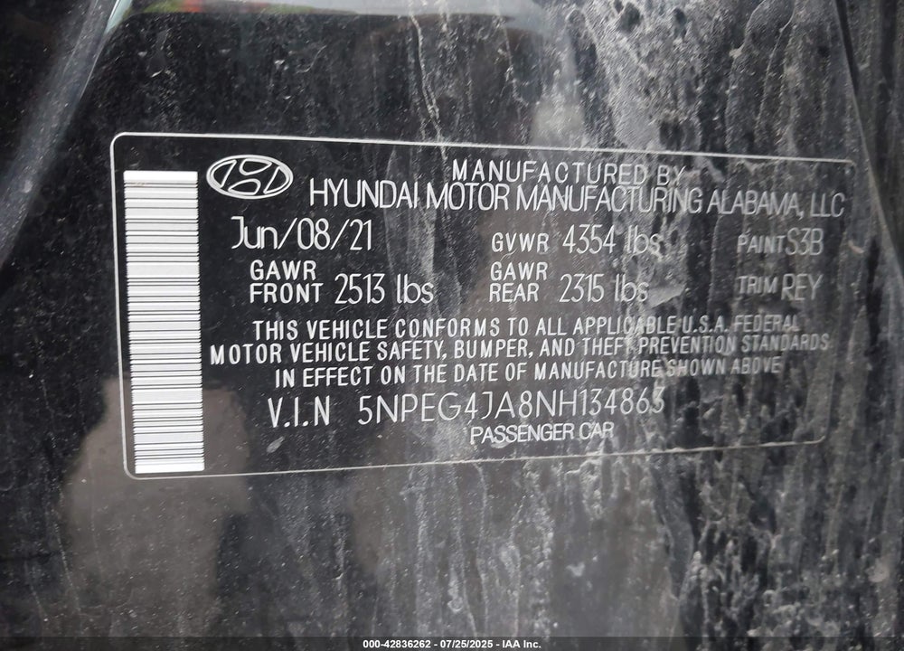 2022 HYUNDAI SONATA SE VIN: 5NPEG4JA8NH134863
