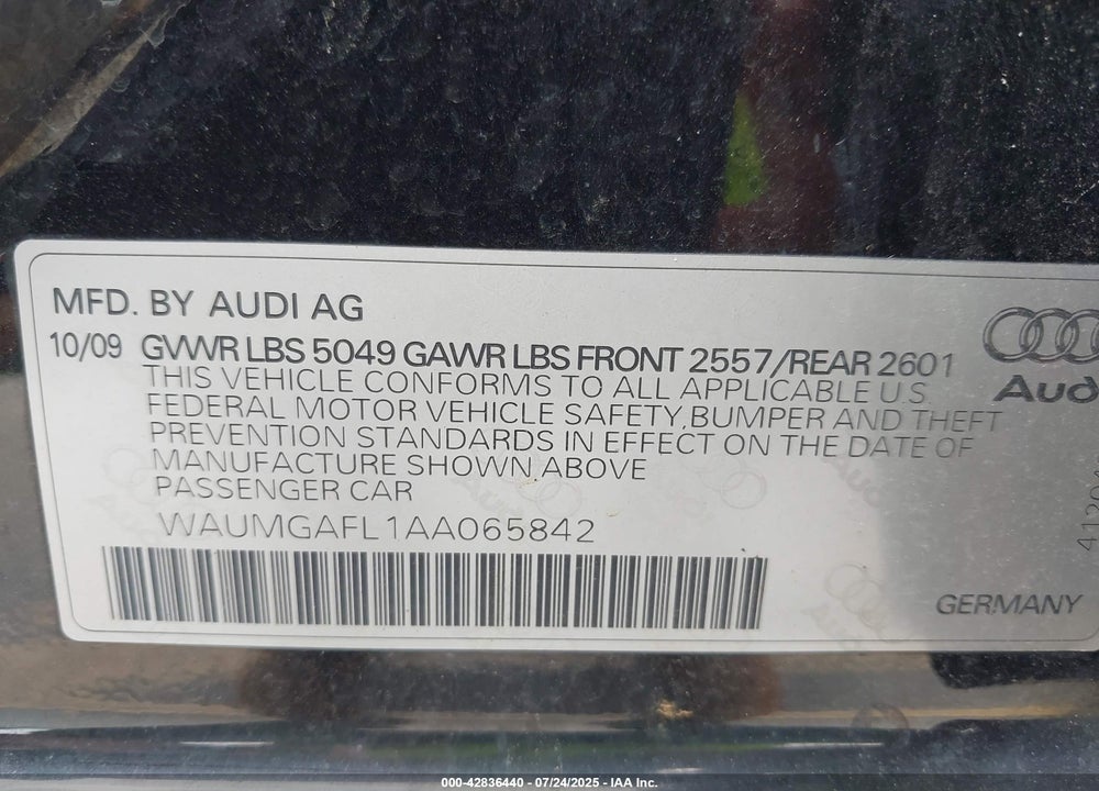 2010 AUDI S4 VIN: WAUMGAFL1AA065842