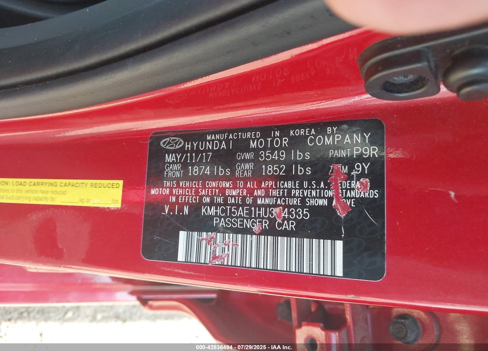 2017 HYUNDAI ACCENT VIN: KMHCT5AE1HU344335