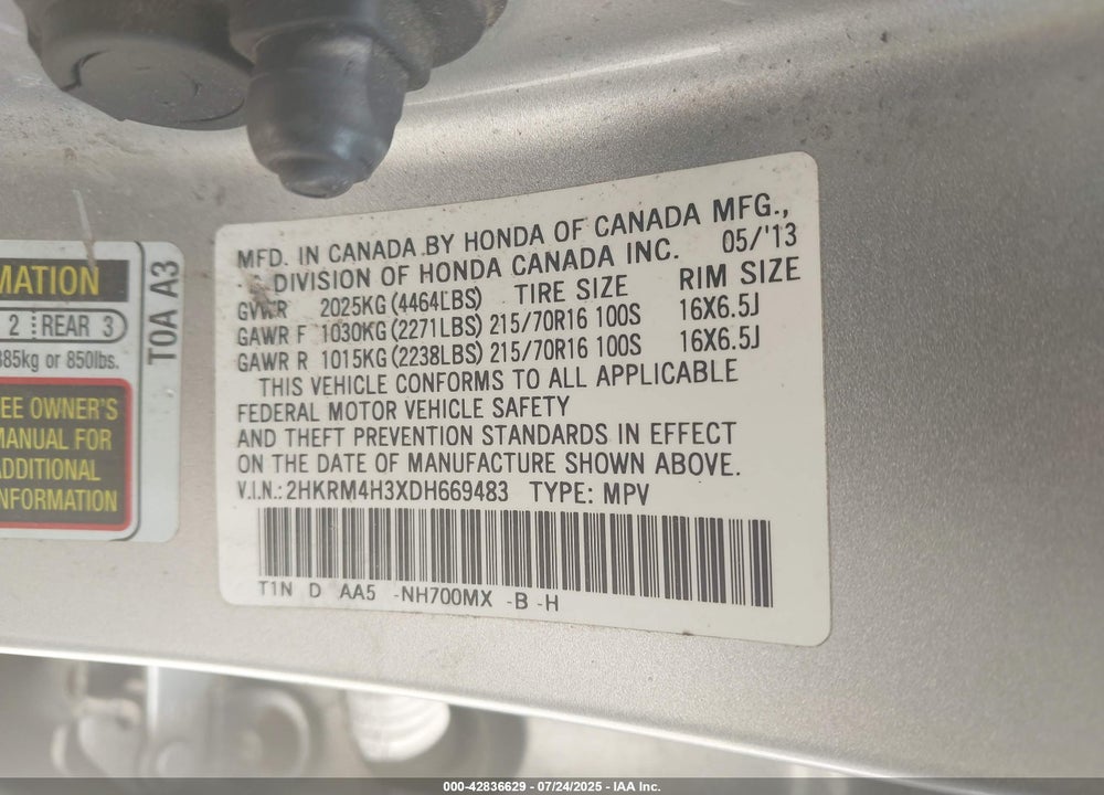 2013 HONDA CR-V VIN: 2HKRM4H3XDH669483