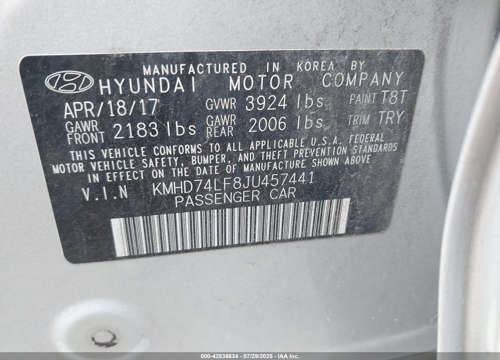 2018 HYUNDAI ELANTRA SE VIN: KMHD74LF8JU457441
